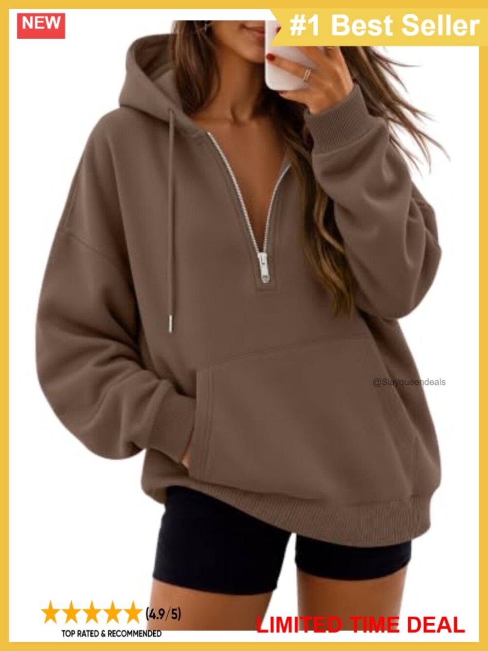 Women's Fleece Quarter Zip Hoodie Pullover Sweatshirt Oversized